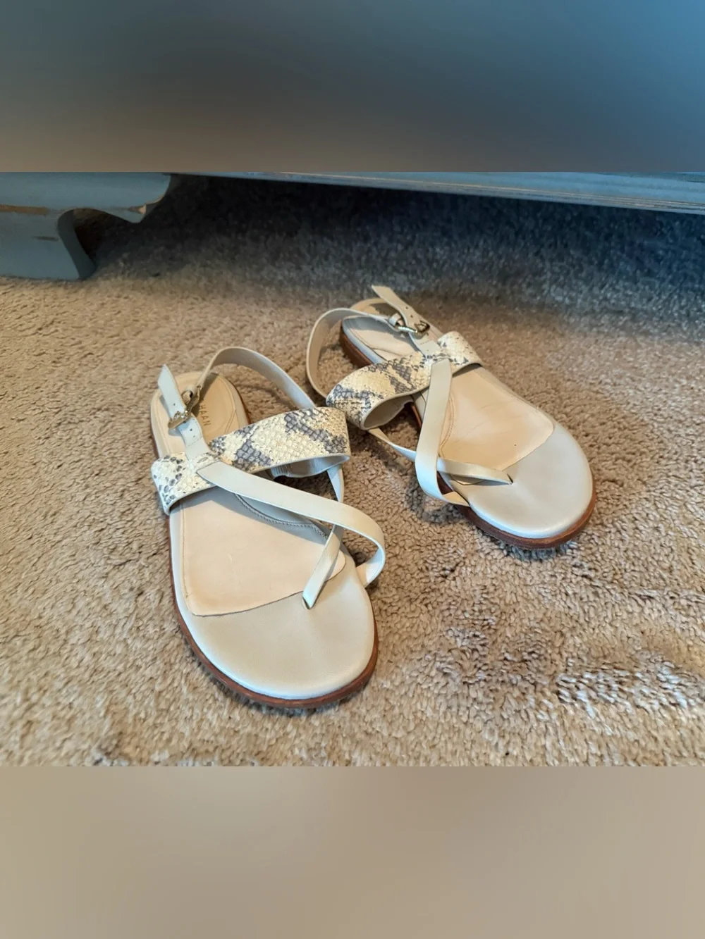 Cole Hann Women’s cream Snake-Print Sandals 7.5 $128 shoes Anthropologie